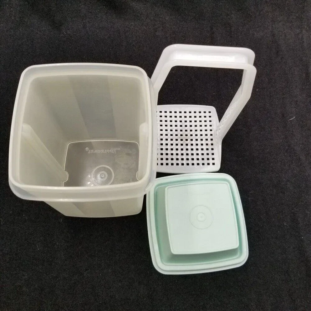 Vintage Tupperware 1330-6 Blue Lark Pick a Deli Pickle Keeper Strainer Lid 3 Pc